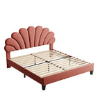 Letto a piattaforma con motivo floreale velluto rosso pasta di fagioli/beige, singolo
