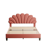 Letto a piattaforma con motivo floreale velluto rosso pasta di fagioli/beige, singolo