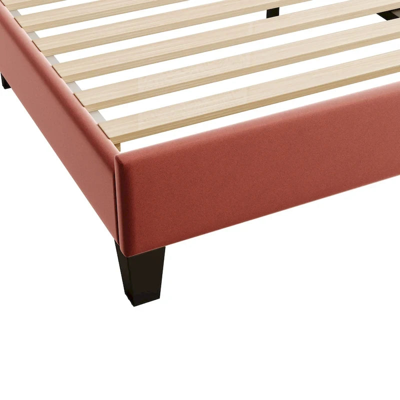 Letto a piattaforma con motivo floreale velluto rosso pasta di fagioli/beige, singolo