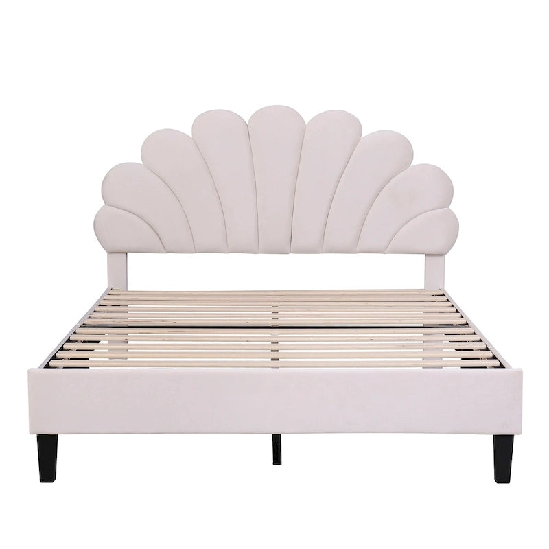 Letto a piattaforma con motivo floreale velluto rosso pasta di fagioli/beige, singolo