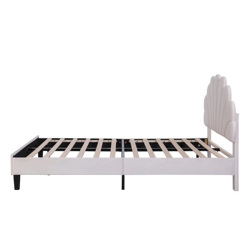 Letto a piattaforma con motivo floreale velluto rosso pasta di fagioli/beige, singolo