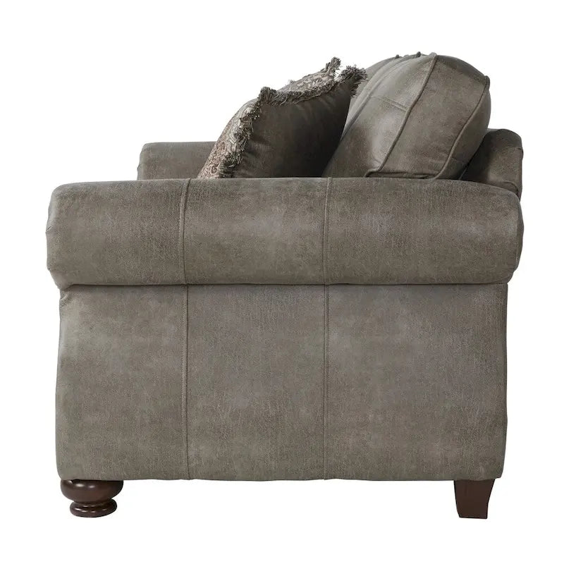 Divanetto per 2 in finta pelle grigia con borchie decorative