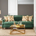 Divano a due posti Yaur in tessuto verde di transizione con borchie di Furniture of America