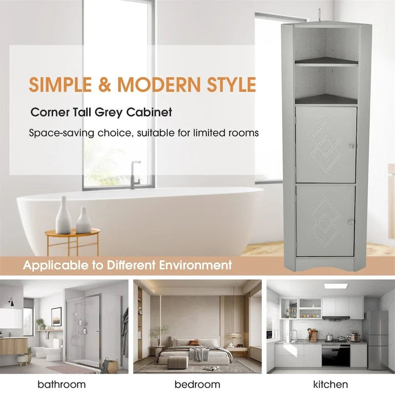 Mobile angolare da bagno – Bianco / Grigio / Nero, 2 ante, montaggio per 1 persona