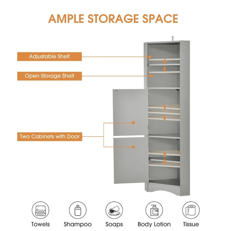 Mobile angolare da bagno – Bianco / Grigio / Nero, 2 ante, montaggio per 1 persona