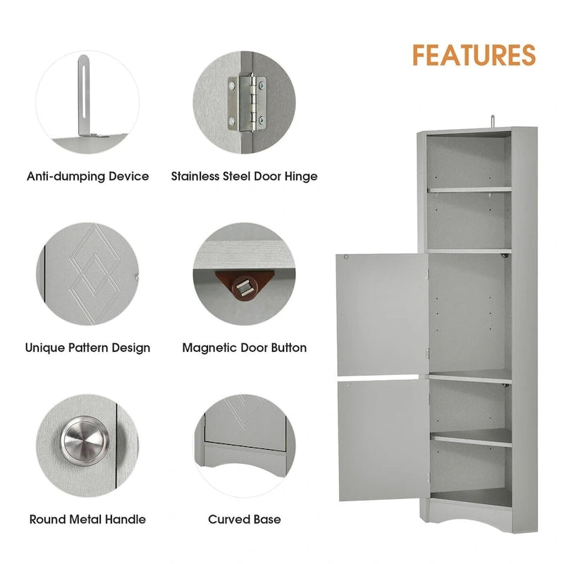 Mobile angolare da bagno – Bianco / Grigio / Nero, 2 ante, montaggio per 1 persona