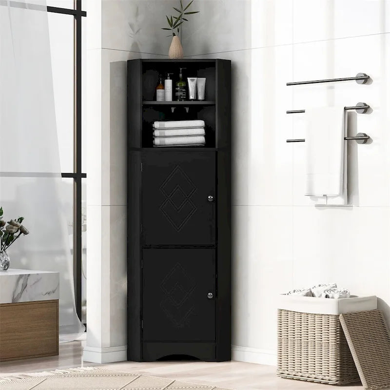 Mobile angolare da bagno – Bianco / Grigio / Nero, 2 ante, montaggio per 1 persona