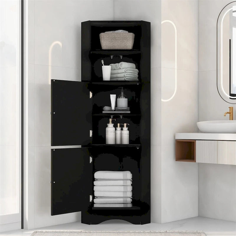 Mobile angolare da bagno – Bianco / Grigio / Nero, 2 ante, montaggio per 1 persona