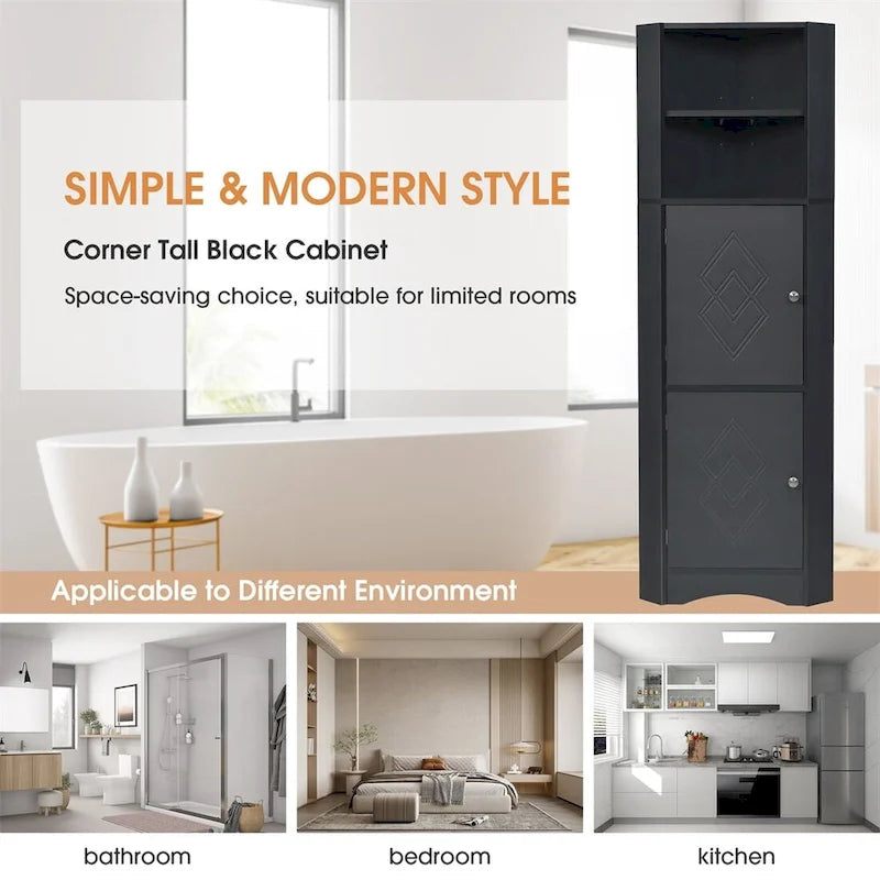 Mobile angolare da bagno – Bianco / Grigio / Nero, 2 ante, montaggio per 1 persona