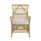 Poltroncina da pranzo in rattan marrone e bianco, seduta imbottita in tessuto, singola