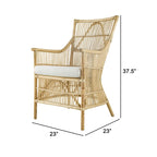 Poltroncina da pranzo in rattan marrone e bianco, seduta imbottita in tessuto, singola