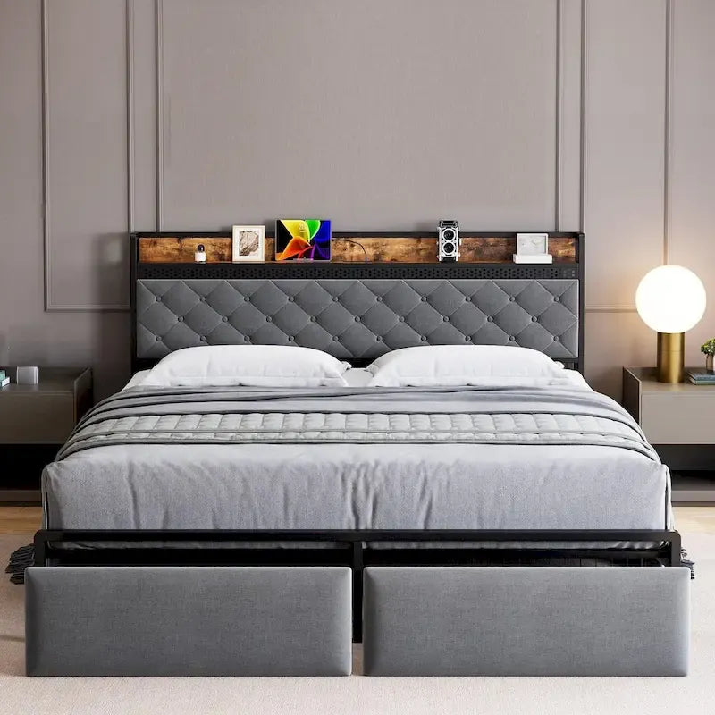 Struttura letto con testiera luci LED RGB e 2 cassetti portaoggetti