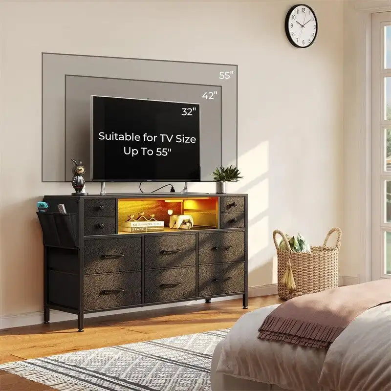 Dresser with Power Outlets and LED Lights