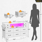 Cassettiera in tessuto nero/bianco a 10 cassetti con luci LED e prese di corrente – 1 persona