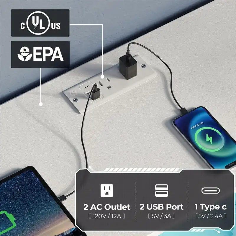 Cassettiera in tessuto nero/bianco a 10 cassetti con luci LED e prese di corrente – 1 persona