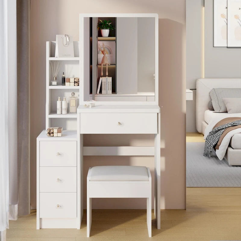 Set da toilette con specchio scorrevole e sgabello imbottito