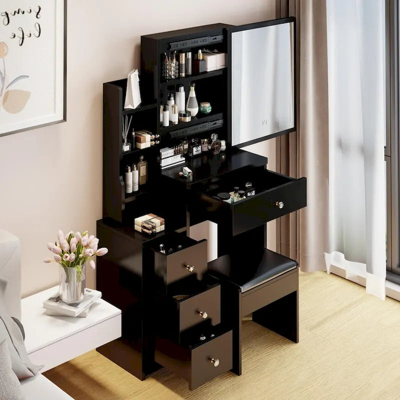 Set da toilette con specchio scorrevole e sgabello imbottito