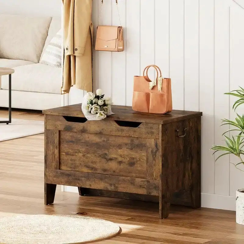 Panca contenitore con coperchio a ribalta – Bianco / Marrone, MDF, capacità 159 kg