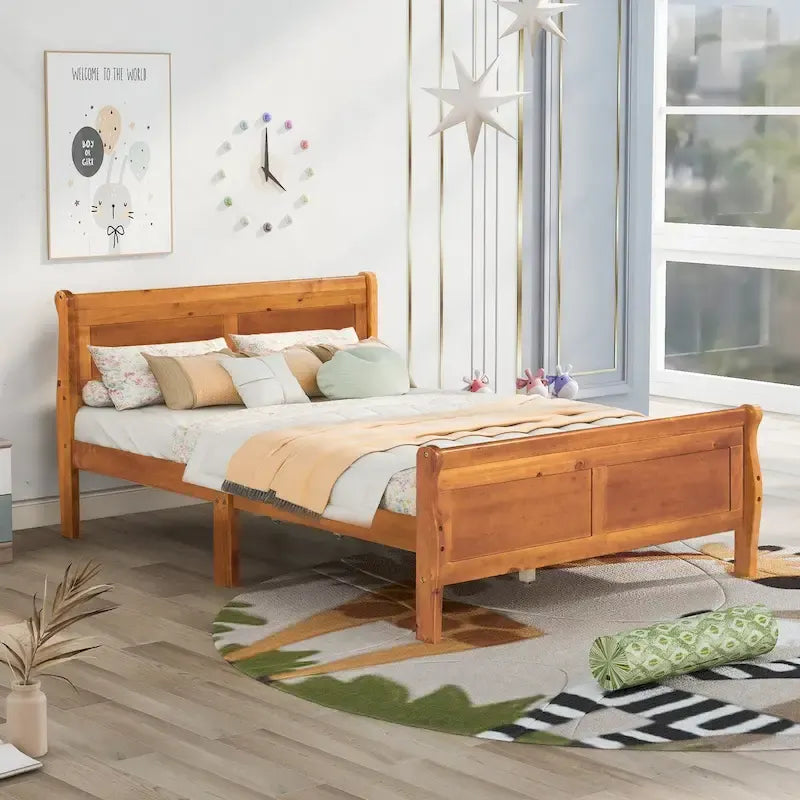 Letto a piattaforma matrimoniale in legno con testiera e pediera – Espresso / Bianco / Rovere, 1-2 posti letto