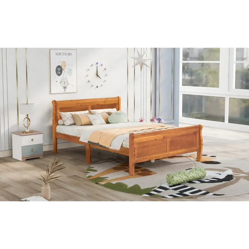 Letto a piattaforma matrimoniale in legno con testiera e pediera – Espresso / Bianco / Rovere, 1-2 posti letto