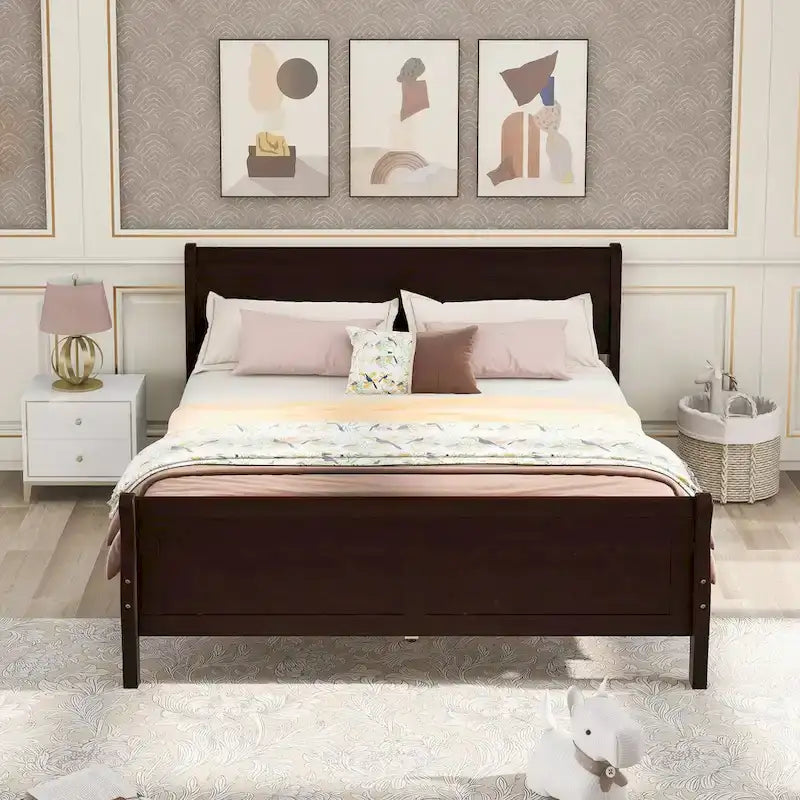 Letto a piattaforma matrimoniale in legno con testiera e pediera – Espresso / Bianco / Rovere, 1-2 posti letto