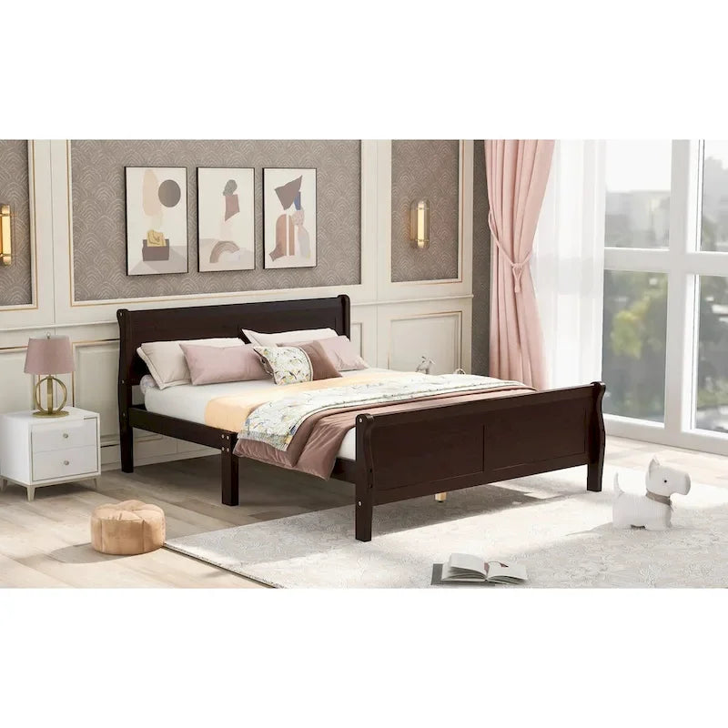 Letto a piattaforma matrimoniale in legno con testiera e pediera – Espresso / Bianco / Rovere, 1-2 posti letto