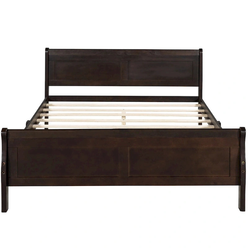 Letto a piattaforma matrimoniale in legno con testiera e pediera – Espresso / Bianco / Rovere, 1-2 posti letto