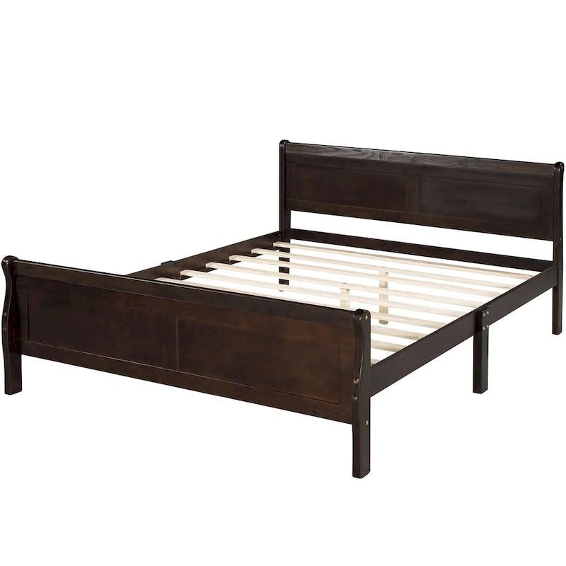 Letto a piattaforma matrimoniale in legno con testiera e pediera – Espresso / Bianco / Rovere, 1-2 posti letto
