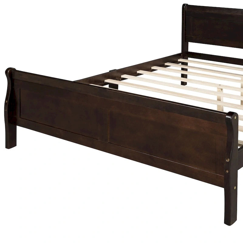 Letto a piattaforma matrimoniale in legno con testiera e pediera – Espresso / Bianco / Rovere, 1-2 posti letto