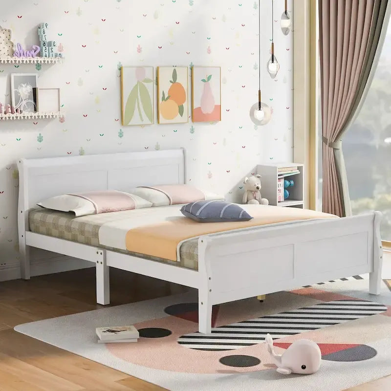 Letto a piattaforma matrimoniale in legno con testiera e pediera – Espresso / Bianco / Rovere, 1-2 posti letto