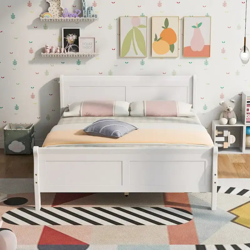 Letto a piattaforma matrimoniale in legno con testiera e pediera – Espresso / Bianco / Rovere, 1-2 posti letto