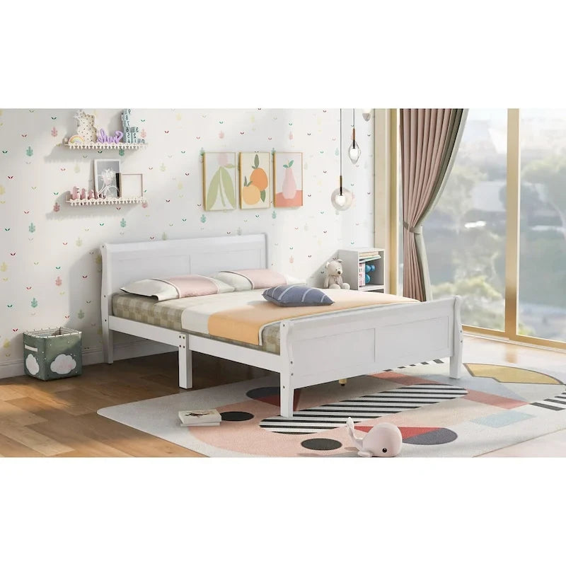 Letto a piattaforma matrimoniale in legno con testiera e pediera – Espresso / Bianco / Rovere, 1-2 posti letto