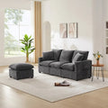 Divano Sezionale Modulare a 4 Posti in ciniglia Nero+Grigio / Bianco con Pouf e 2 Cuscini
