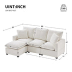 Divano Sezionale Modulare a 4 Posti in ciniglia Nero+Grigio / Bianco con Pouf e 2 Cuscini