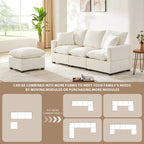 Divano Sezionale Modulare a 4 Posti in ciniglia Nero+Grigio / Bianco con Pouf e 2 Cuscini