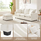 Divano Sezionale Modulare a 4 Posti in ciniglia Nero+Grigio / Bianco con Pouf e 2 Cuscini