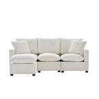 Divano Sezionale Modulare a 4 Posti in ciniglia Nero+Grigio / Bianco con Pouf e 2 Cuscini