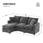 Divano Sezionale Modulare a 4 Posti in ciniglia Nero+Grigio / Bianco con Pouf e 2 Cuscini