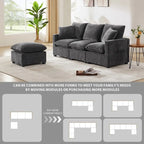 Divano Sezionale Modulare a 4 Posti in ciniglia Nero+Grigio / Bianco con Pouf e 2 Cuscini