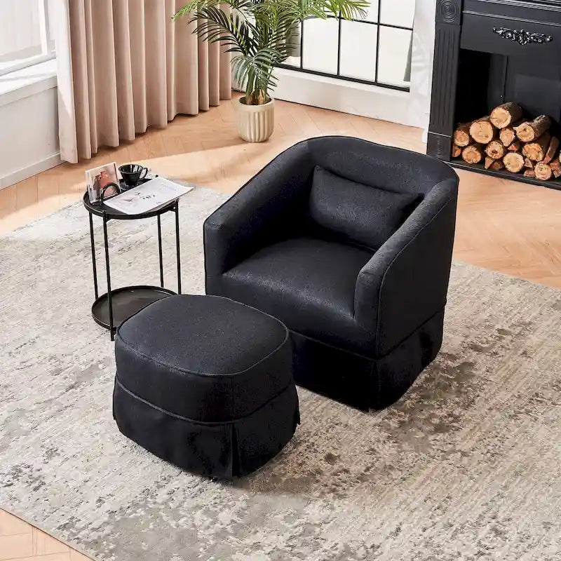 Poltrona girevole a barilotto con pouf