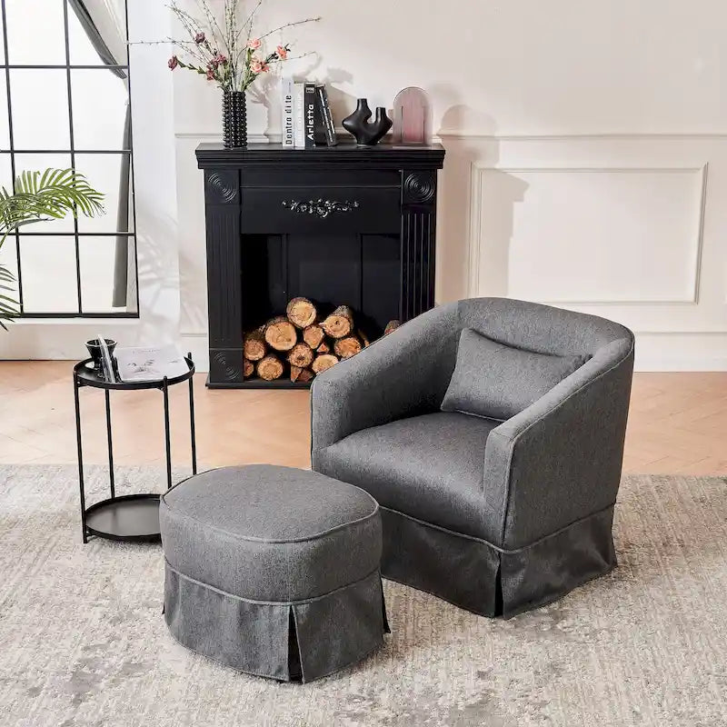 Poltrona girevole a barilotto con pouf