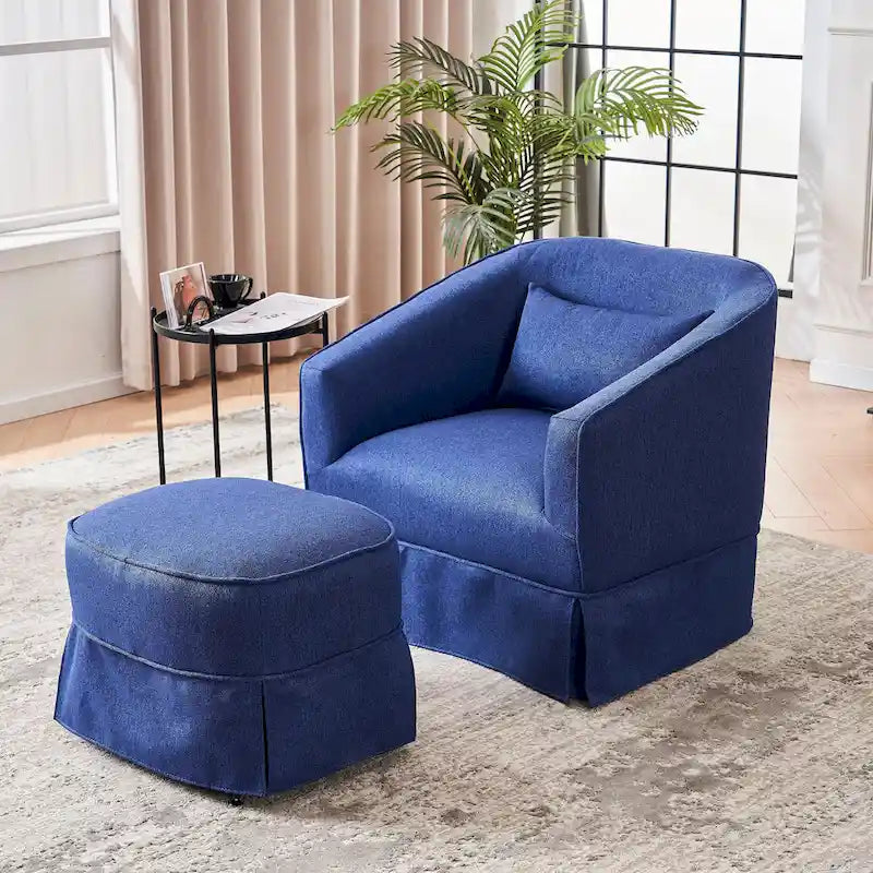 Poltrona girevole a barilotto con pouf