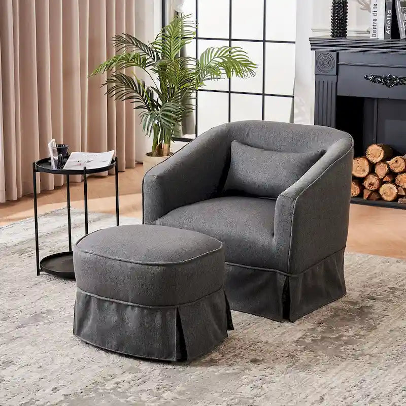 Poltrona girevole a barilotto con pouf