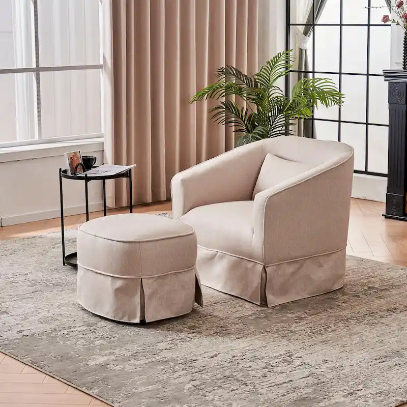 Poltrona girevole a barilotto con pouf