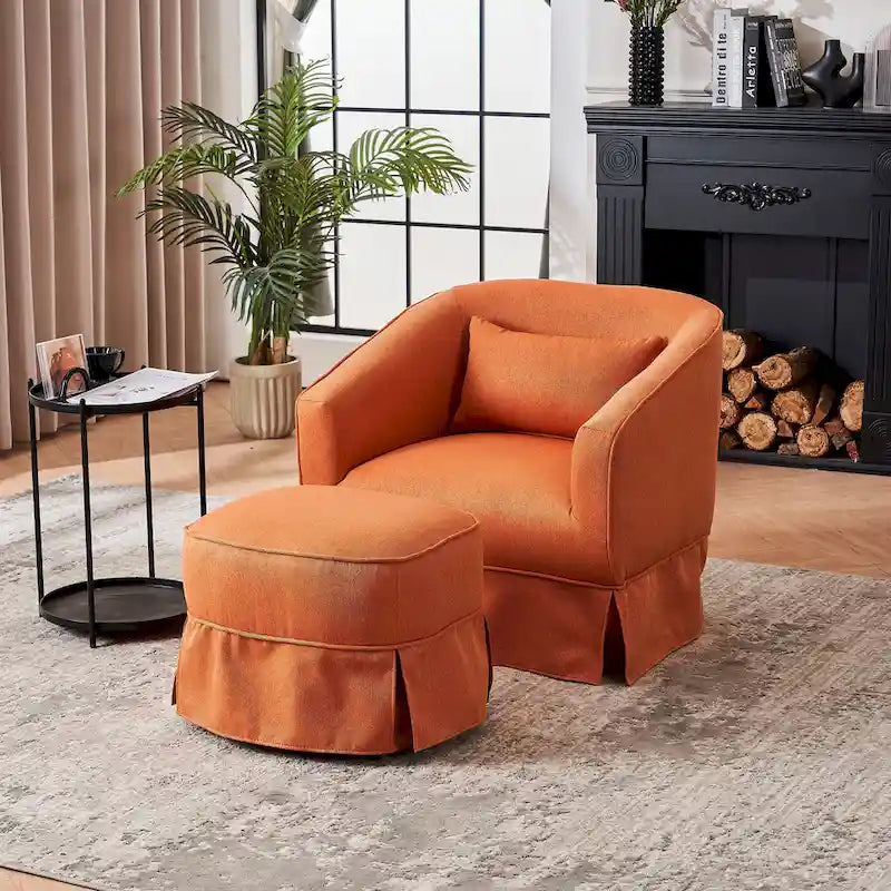Poltrona girevole a barilotto con pouf