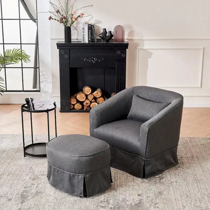 Poltrona girevole a barilotto con pouf