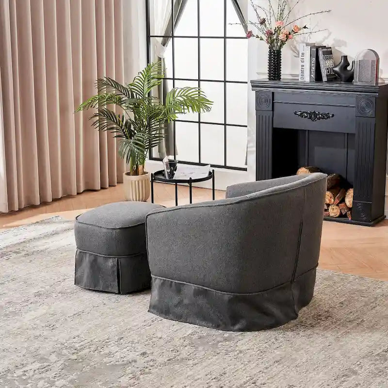 Poltrona girevole a barilotto con pouf