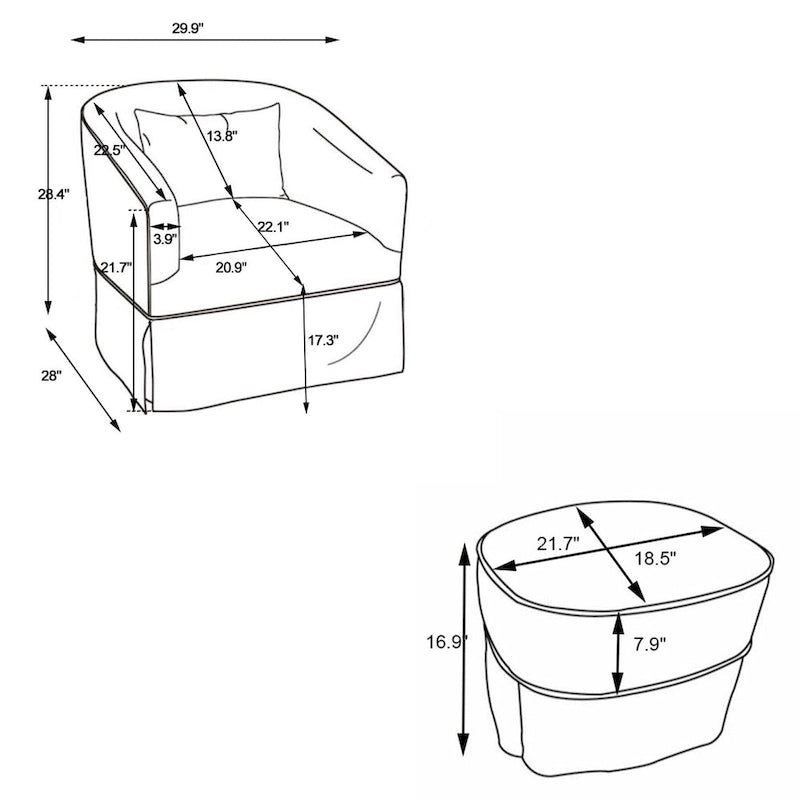 Poltrona girevole a barilotto con pouf