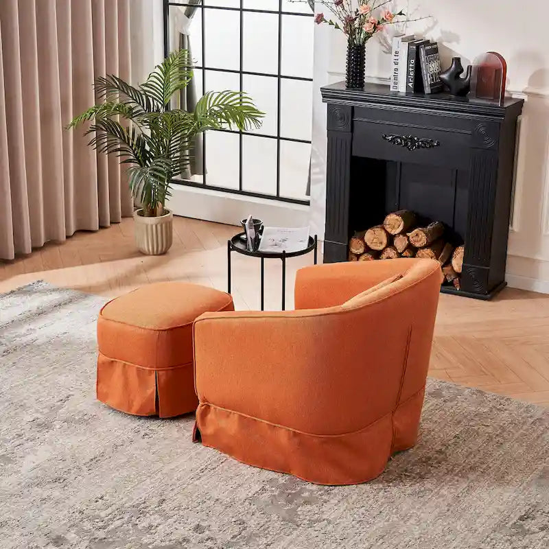 Poltrona girevole a barilotto con pouf