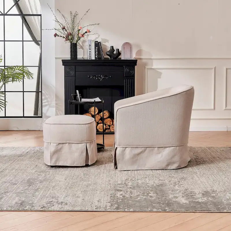 Poltrona girevole a barilotto con pouf